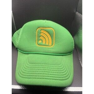 Vintage RSS Feed Logo Trucker Hat Green Neon Yellow Tech Internet Symbol